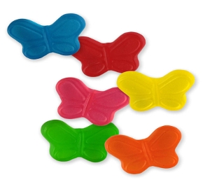 Sugar Free Albanese Mini Butterflies  are sugarfree gummy candy in blue red yellow pink green orange